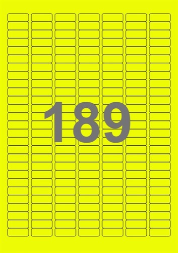 A4-etiketter, 189 Udstansede etiketter/ark, 25,4 x 10,0 mm, neon gul, 100 ark